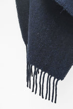 Load image into Gallery viewer, Close up of Fringe Ends of Navy Blue Llama and Sheep Wool XL Shawl.
